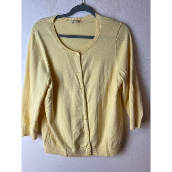 Talbot's Yellow Cardigan Large 3/4 Sleeves 100% Cotton - Picture 1 of 7
